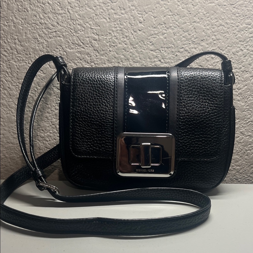 Michael Kors Black Crossbody Bag with Glossy Silver Accent